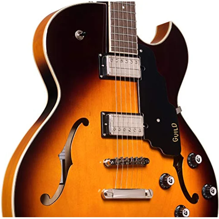 Guild Starfire I SC Antique Burst, Thinline Hollow Body Archtop E-Gitarre mit 2x Humbucker und Coil Splitting, gewölbter Ahornkorpus, Mahagoni-Griffbrett, Antique Burst Finish – Bild 4