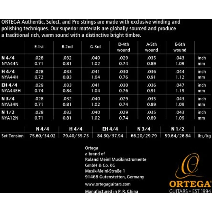 Ortega Guitars Nylon Gitarren Saiten – Satz für 4/4 Gitarre, Normal, Custom Made Strings Authentic Series, Nylon/Silberbeschichtetes Kupfer (NYA44N), warmer Klang – Bild 2