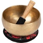 Bodhi Tibetische Klangschale Ø 13 cm, Handgefertigtes Klangschalen Set aus Bronze mit Kissen & Klöppel, Gold/Holzfarben, Ideal für Meditation und als spirituelles Geschenk