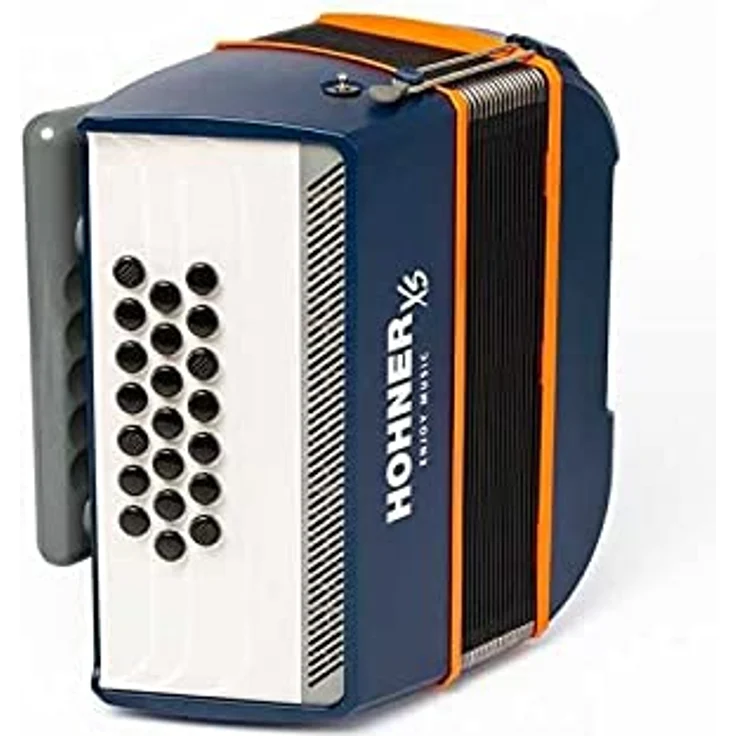 Hohner XS Akkordeon Knopf, C-Griff, 21 Diskantknöpfe, 15 Bässe, blau, inkl. Gig Bag und Tragegeschirr für Kinder – Bild 3