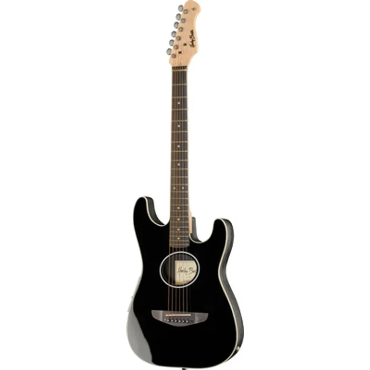 Harley Benton ST-Acoustic Black, Thinline Westerngitarre mit Fichten Decke, Modern D Ahorn Hals, integriertem Pickup und 4-Band EQ, Schwarz hochglanz