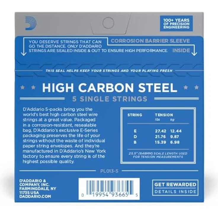 D'Addario PL013-5 Stahlsaiten für E-/Akustikgitarre, 013 Stärke, 5er Pack, langlebiger Klang – Bild 3