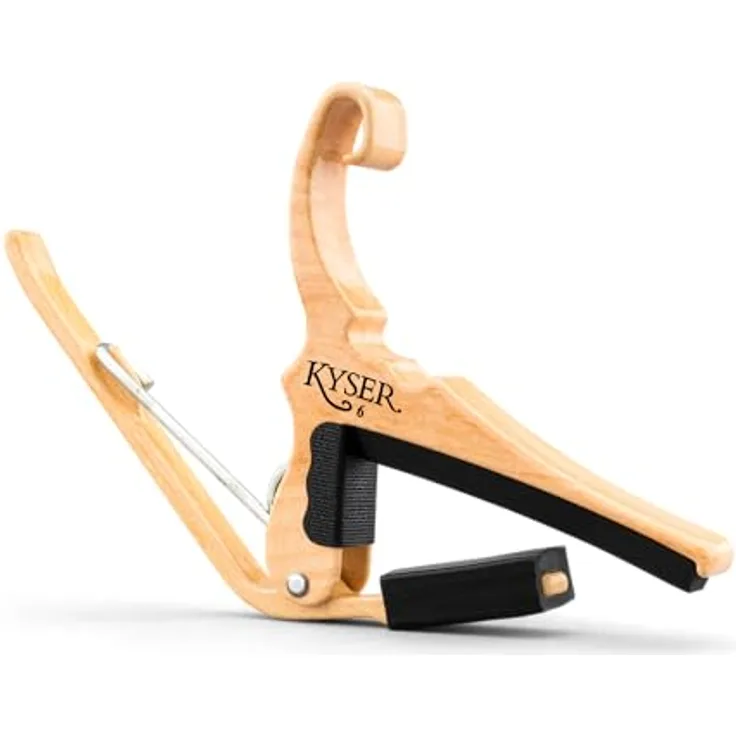 Kyser Quick-Change Capo, Kapodaster für Akustikgitarre, ahornfarbig, leichte Aluminiumausführung, einhändige Bedienung
