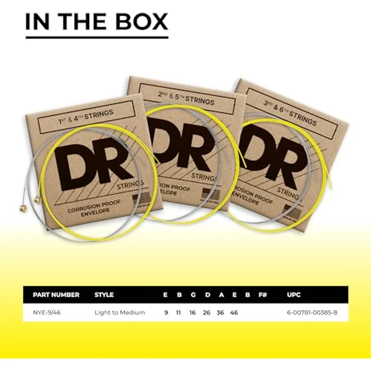 DR Strings E NEON NYE- 9/46 HiDef Lite-Heavy Gitarrensaiten, gelb, mit K3-Beschichtung für langlebige Brillanz und klarer Klangprojektion – Bild 4
