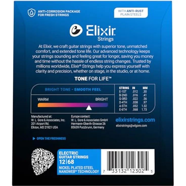 Elixir® Saiten E-Gitarrensaiten mit NANOWEB® Beschichtung, Bariton (.012-.068), 12er-Satz – Bild 2
