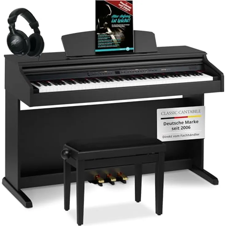 Classic Cantabile DP-50 SM E Piano, Digital Piano mit 88 Tasten und Hammermechanik, 14 Voices, 3 Pedalen, USB-Anschluss, schwarz matt