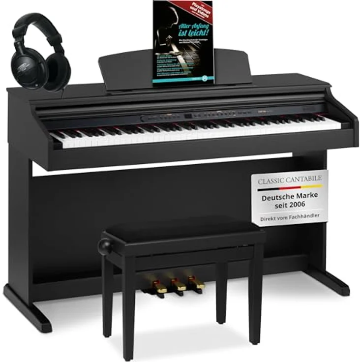 Classic Cantabile DP-50 SM E Piano, Digital Piano mit 88 Tasten und Hammermechanik, 14 Voices, 3 Pedalen, USB-Anschluss, schwarz matt – Bild 1