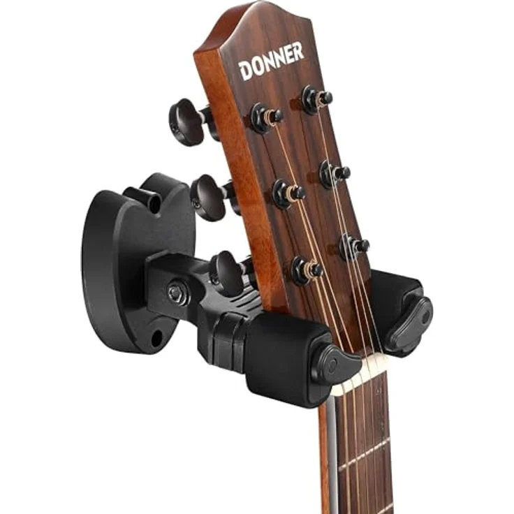 Donner Gitarrenwandhalterung, schwarzer Gitarrenhalter mit automatischem Verschluss, geeignet für Gitarre, Bass, Banjo, Mandoline, platzsparend und schützend – Bild 1
