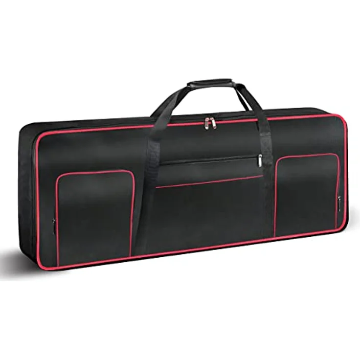 Ruibo Keyboardtasche 61 Tasten, Gigbag aus 600D Oxford-Tuch mit 10 mm Baumwoll-Gepolsterung, tragbar, langlebig, wasserdicht, 101,6 x 40,6 x 15,2 cm, Schwarz+Rot – Bild 1