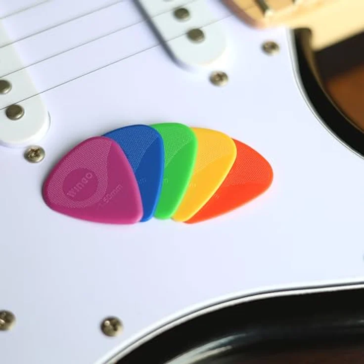 WINGO Gitarrenplektren, rutschfeste Plektren mit Griffprägung, 5 Stück in verschiedenen Stärken (073, 088, 1,0, 1,25, 1,5 mm) für Akustik-, E-Gitarre, Bass – Bild 4