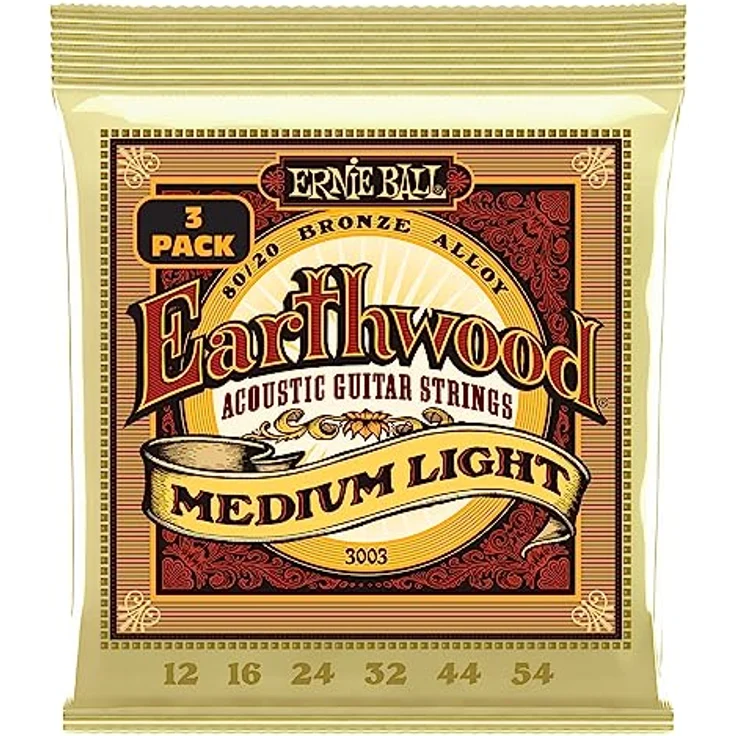 Ernie Ball Earthwood Medium Light Akustik-Gitarrensaiten, 80/20-Bronze, 12–54, 3er Pack mit hervorragender Klangprojektion – Bild 1