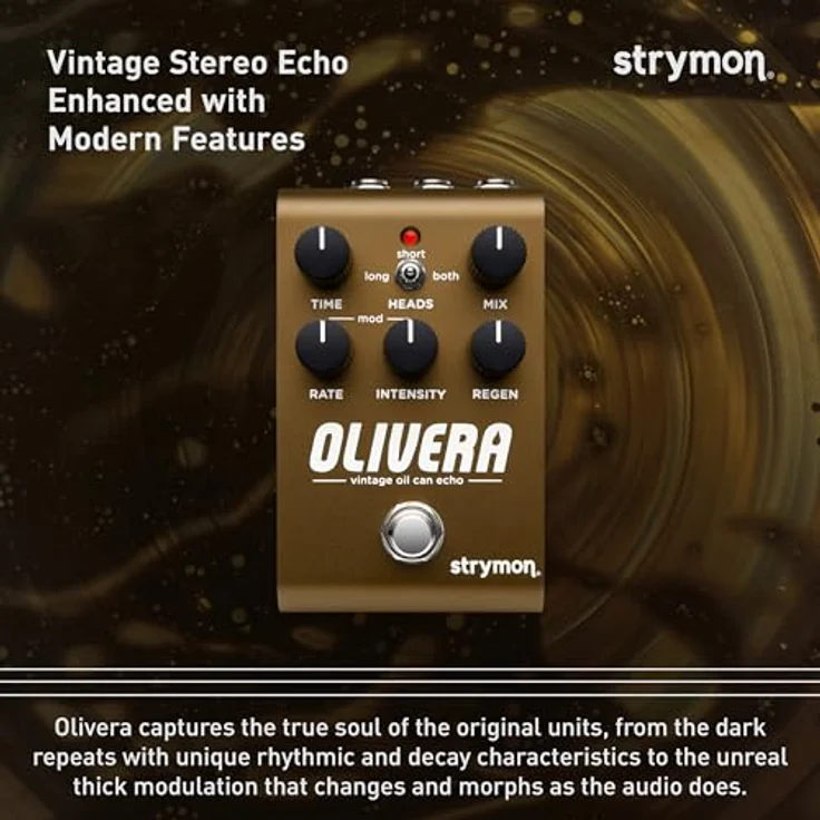 Strymon Olivera Delay, Effektpedal für E-Gitarre mit klassischer Oil Can Echo Emulation, unabhängige Stereoausgänge – Bild 3