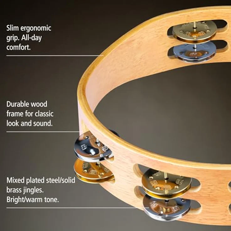 Meinl TA2M-SNT Recording Tambourine, 2-reihig mit 16 Schellen, Stahl und Messing, Holzrahmen, Finish: Super Natural – Bild 3