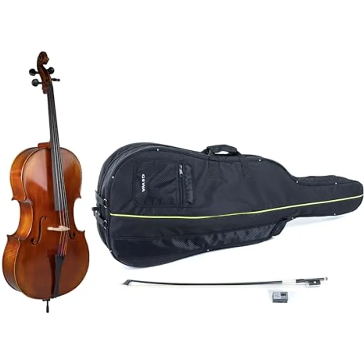 Gewa Allegro VC1 A Cello 3/4 CB, Antikes Cello aus massivem europäischen Tonholz mit braun-bernsteinfarbener Lackierung, inkl. Carbonbogen und Rucksacktasche