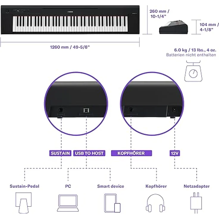 Yamaha NP-35 Piaggero White, Digitalpiano mit 76 Tasten, 15 Sounds, 64-stimmiger Polyphonie und Aufnahmefunktion – Bild 6