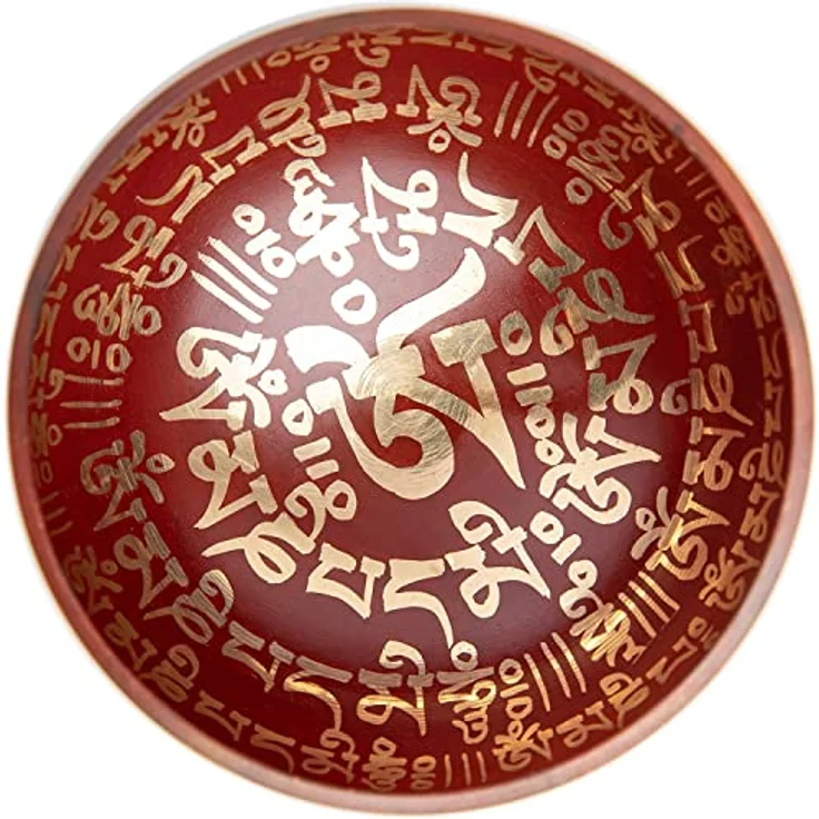 HIMALAYAN BAZAAR Tibetische Klangschalen-Set, handgefertigt für Meditation und Achtsamkeit, 3,5 Zoll, inklusive Seidenkissen und Schlägel, Karmesin – Bild 3