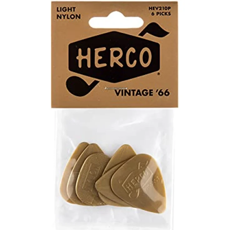 Dunlop Herco Vintage 66 Pick Light, Plektrum Set mit 6 Stück, Standardform (351), Nylon, Stärke: Light – Bild 4