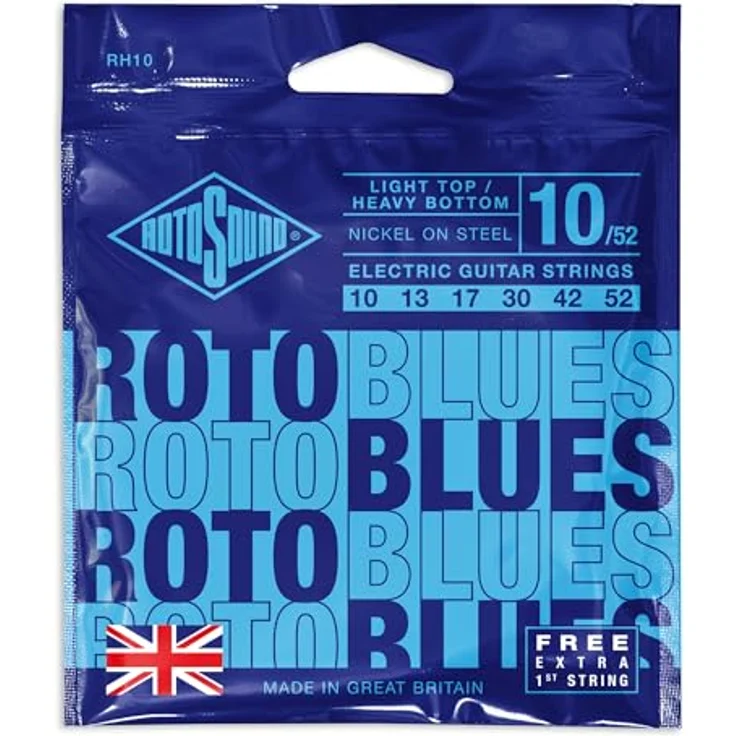 Rotosound RH10 E-Gitarre Saiten, Nickel plated BLUES 10-52, Light/Heavy, Made in UK mit zusätzlicher E1-Saite – Bild 2