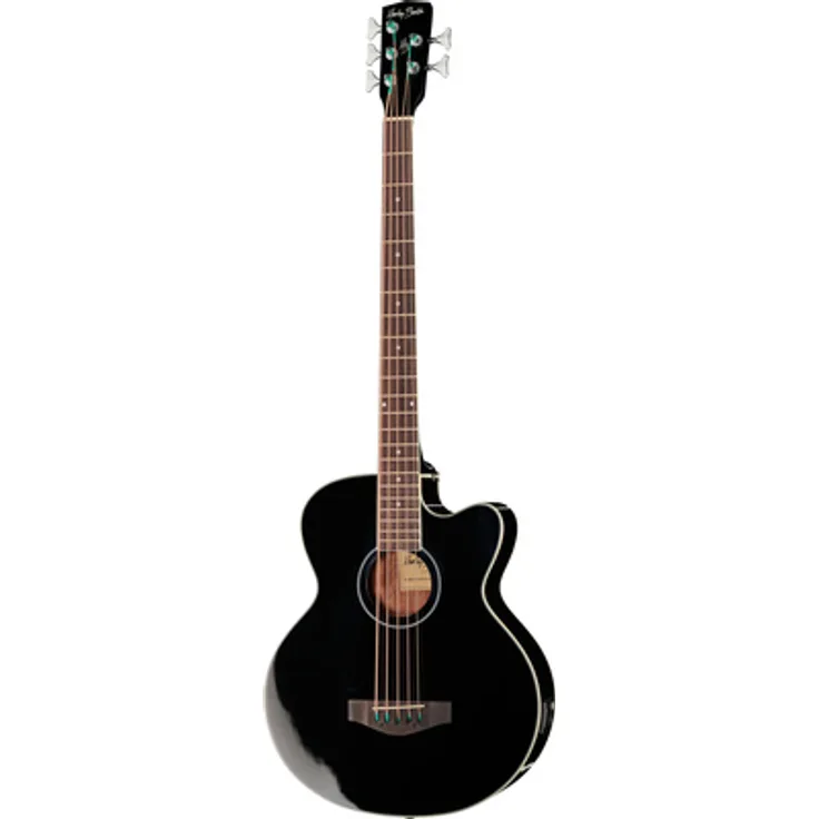 Harley Benton B-35BK Akustikbass, 5-saitig Super Jumbo mit Fichten-Decke, Sapele Boden, eingebautem LED Tonabnehmer und 4-Band EQ, schwarz hochglanz