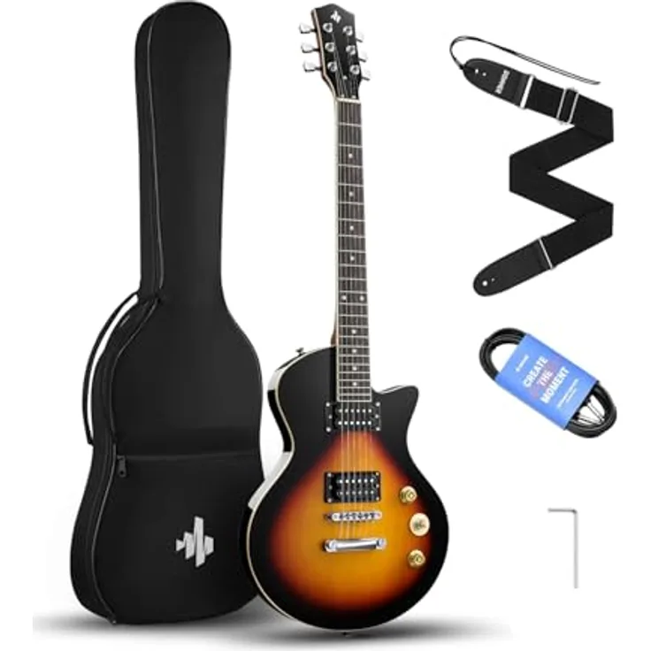 Donner DSC-128 E-Gitarre Einsteigerset, Massivkorpus mit H-H-Tonabnehmern, ergonomischem Hals und Tasche, Sunburst