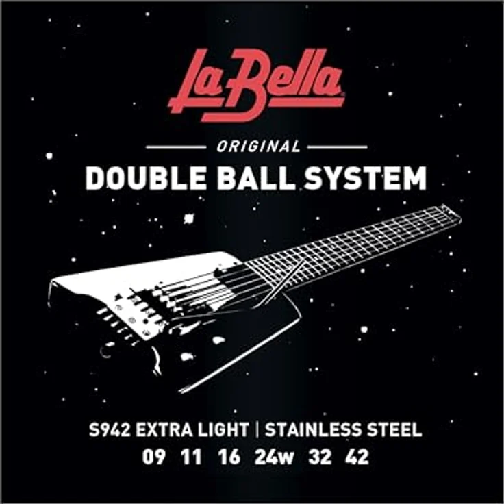 La Bella S942 DOUBLE BALL ELECTRIC GUITAR STRINGS, E-Gitarrensaiten aus Stainless Steel, Extra Light 009-042, Double Ball System – Bild 1