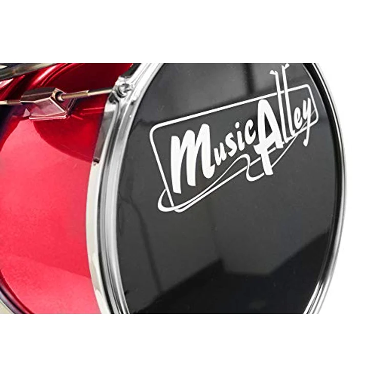 Music Alley DBJK02-BK, 3-teiliges Kinder-Drumkit aus Holz und Metall, Schwarz mit 14-Zoll-Bassdrum und gepolstertem Trommelthron – Bild 3