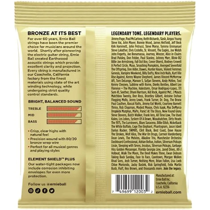 Ernie Ball 2003 Earthwood Bronze, Gitarrensaiten Set für Westerngitarre, 012-054, obertonreicher Ton aus 80% Kupfer und 20% Zink – Bild 2