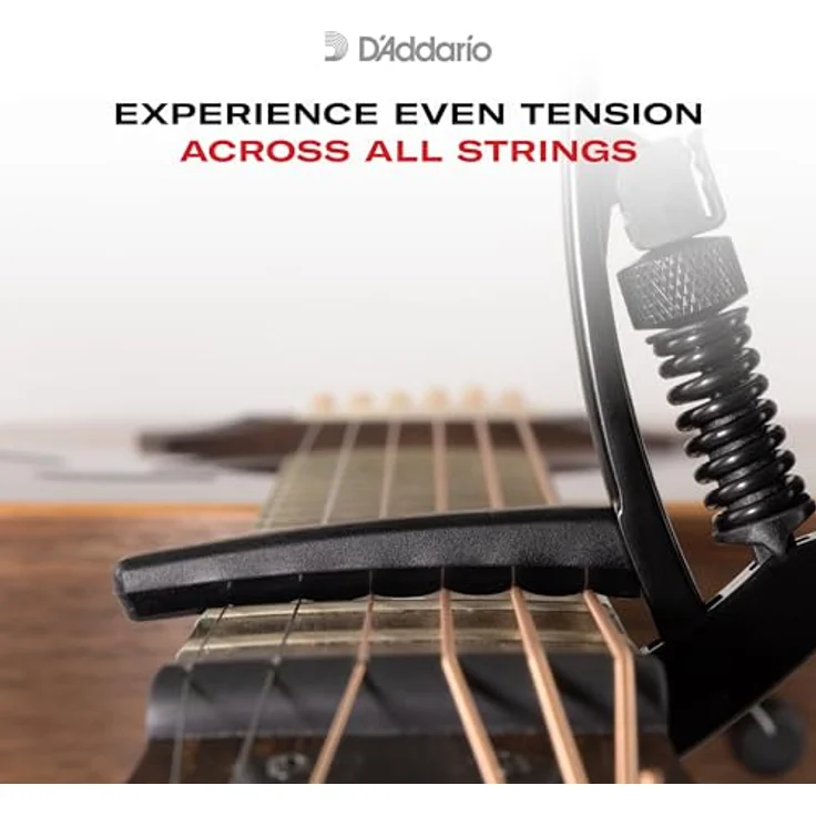 D'Addario NS Künstler Kapodaster für 6-saitige Akustik- und E-Gitarren, aus Aluminium, schwarz, mit integriertem Plektrumhalter – Bild 5