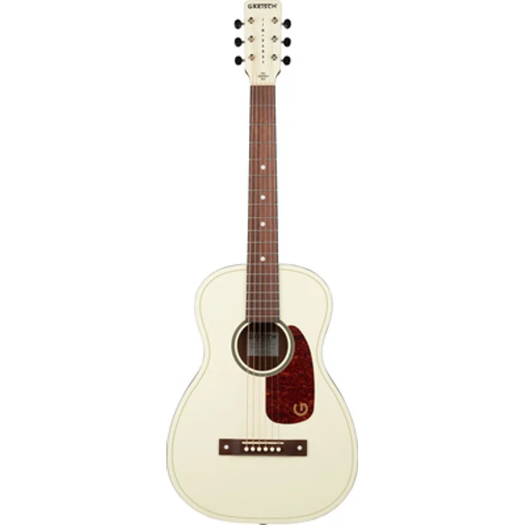 Gretsch Jim Dandy Parlor VWT, Parlor-Westerngitarre aus laminiertem Sapele mit Vintage White Finish, Walnuss-Griffbrett und 18 Vintage-Bünden