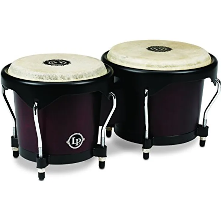 LP City Series Bongo Set LP 601NY-DW, 6" + 7" Durchmesser, Siamesisches Eichenholz, Dunkle Holzfarbe, mit Naturfellen und Stimmschlüssel