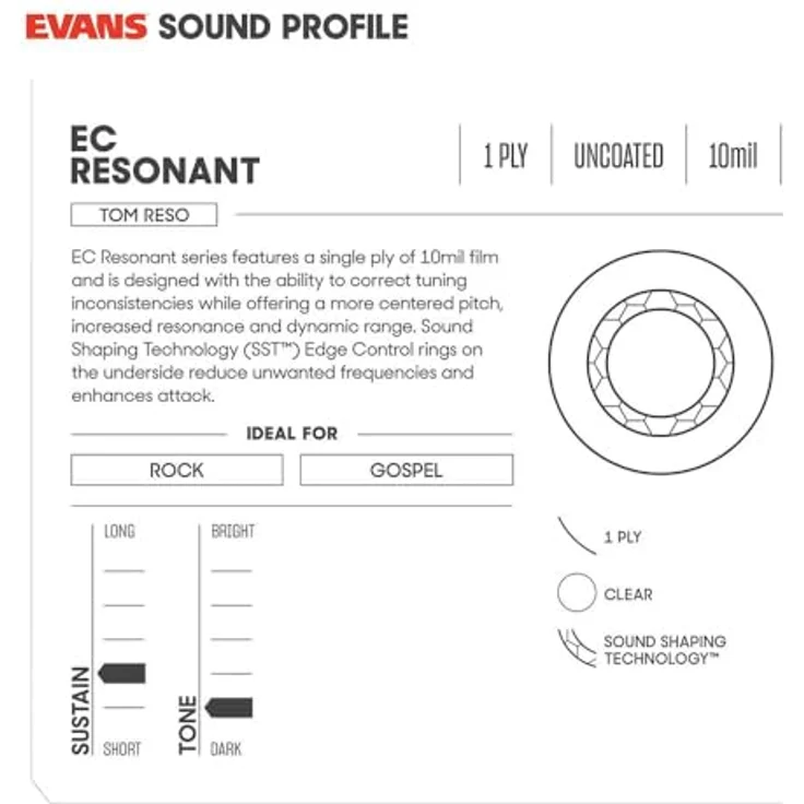 Evans 12" EC Resonant Control Tom, Resonanzfell mit SST und erweitertem Stimmumfang – Bild 3
