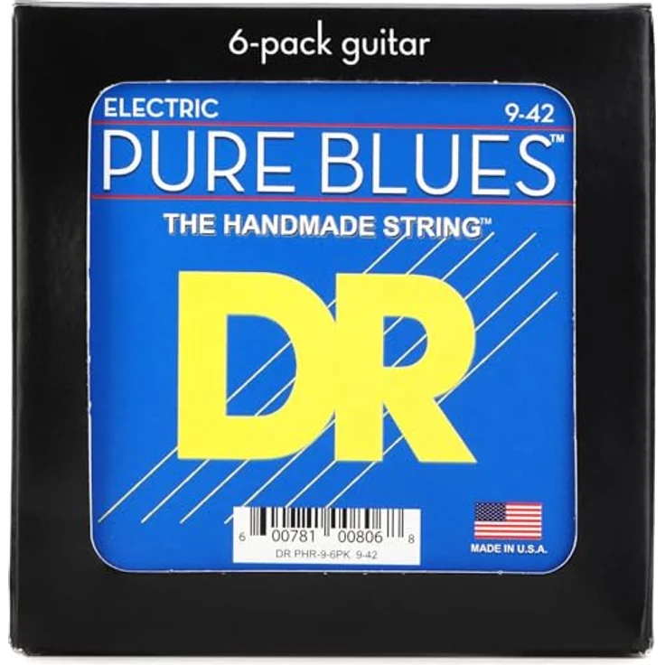 DR Strings Pure Blues PHR-9-6PK – E-Gitarrensaiten Light 9-42, 6er Set mit Pure-Nickel-Umwicklung für Vintage-Ton und erhöhten Sustain