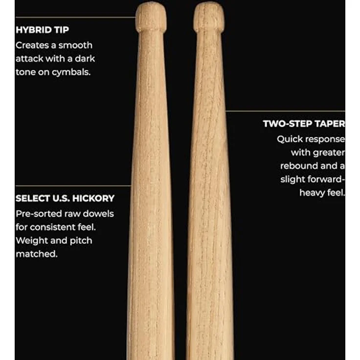 Meinl 8A Hybrid Hickory Drumsticks, American Hickory Holz, medium Gewicht, 413 mm Länge, 14,1 mm Durchmesser, made in Germany – Bild 4