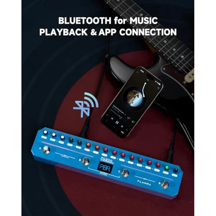 Flamma FG200 Effect Strip, Gitarren-Multieffekte mit 7 Effekt-Modulen, Bluetooth, integrierter Drum-Maschine und wiederaufladbarer Batterie – Bild 6