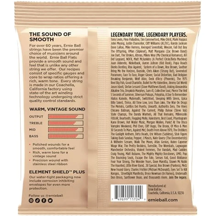 Ernie Ball Flatwound Group 2.5 E-Bass-Saiten, Stärke 45–105, für warmen, abgerundeten Ton und reduziertes Fingergeräusch – Bild 2