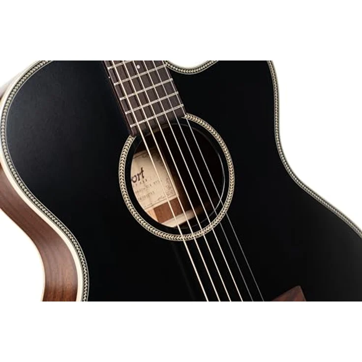 Cort Essence OC4 Black Top, Westerngitarre mit massiver Sitka-Fichtendecke, Mahagoni Korpus und Fishman Presys VT System, schwarz/natur – Bild 4