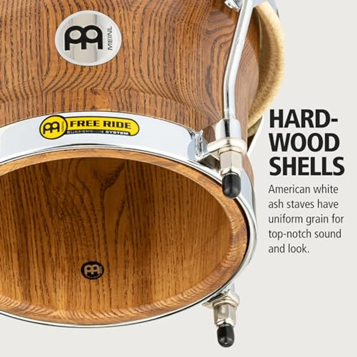 Meinl WB500ZFA-M Woodcraft Bongos, Zebra Finished Ash, 7" Macho und 9" Hembra, Kessel aus amerikanischer Weiß-Esche, matt lackiert, mit True Skin Kuhfellen und verchromter Hardware – Bild 2
