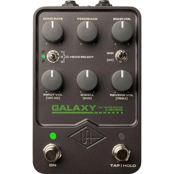 Universal Audio UAFX Galaxy '74 Tape Echo Rev., Stereo-Gitarrenpedal mit Multi-Head Tape Delay und echtem Federhall