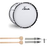 XDrum MBD-218 Marsch Bass Trommel, 18" x 12", weiß, mit verchromter Hardware, 4 Trageösen, inkl. Schlägel und Tragegurte