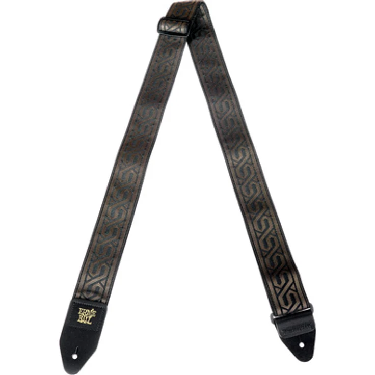 Ernie Ball TC Jacquard Strap, E-Gitarrengurt aus stabilem Polypropylen, Breite 5 cm, extra lange Ausführung 104-182 cm, Farbe Tribal Chain Jacquard, hochwertige Leder-Enden, Made in USA