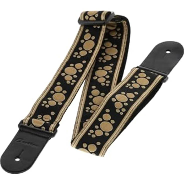 Ovation Soundhole Retro Gold, Gitarrengurt aus Nylon mit stabilen Lederenden, 50 mm breit, verstellbar von 84 cm bis 144 cm, goldfarben mit gesticktem Multi-Soundhole-Motiv – Bild 2