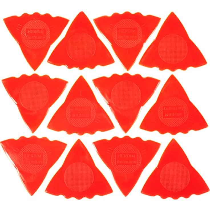 Herdim Plectrum Red Set, Plektrum Set mit 12 Stück in Rot, dreieckig, 3 Stärken