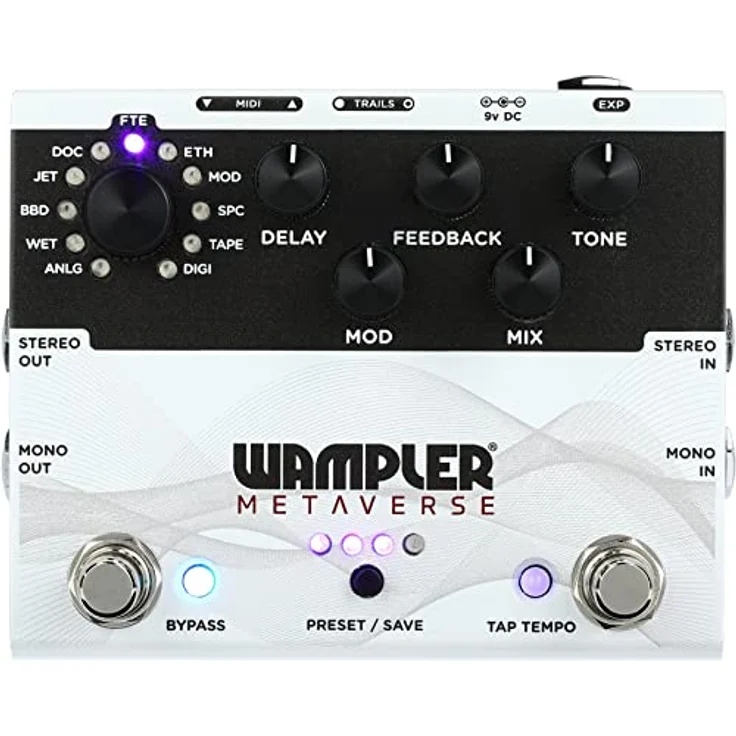 Wampler Metaverse Delay, programmierbares Effektpedal mit 11 Delay-Programmen und 128 Presets, schwarz – Bild 2