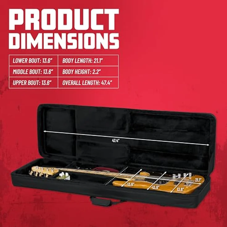 Gator Foam Case Bass, Softcase für E-Bass mit Korpuslänge 53,34 cm und Gesamtlänge 120,65 cm – Bild 6
