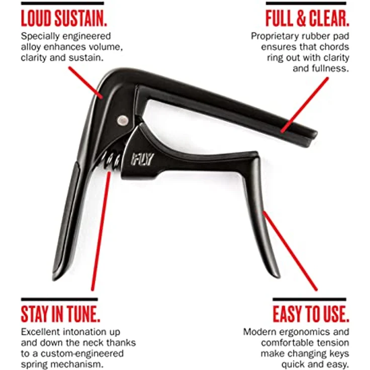 Dunlop Trigger Fly Capo BK, Kapodaster für Akustik- und E-Gitarre mit ergonomischem Griff und optimierter Stimmstabilität, schwarz – Bild 4