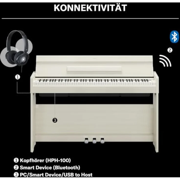 Yamaha YDP-S36 WB Arius, Digital Piano mit 88 gewichteten Hammermechanik-Tasten, 10 Sounds, Bluetooth Audio/Midi, Farbe Weiß Birke – Bild 8