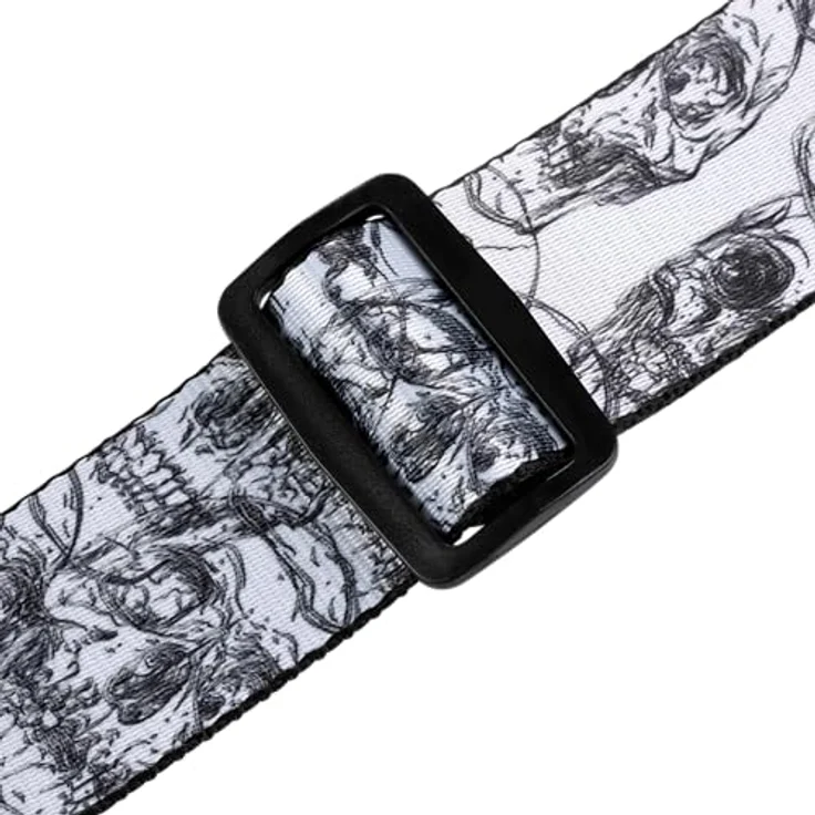 Levys Poly Strap MPD2-048, Gitarrengurt aus Polyester mit Skulls Design, 2" Breite, verstellbar von 107 cm bis 151 cm, Weiß und Schwarz – Bild 3