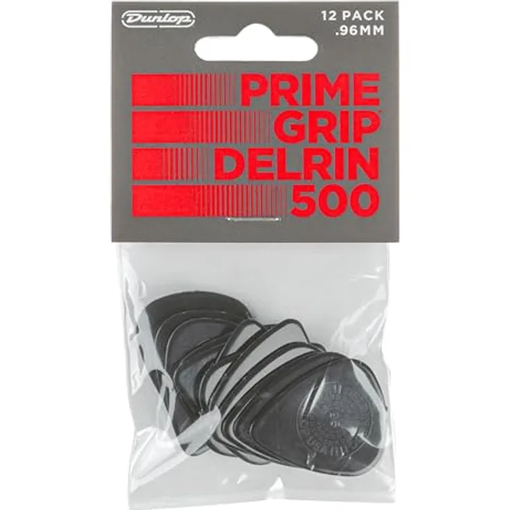 Jim Dunlop Plektrum Delrin 500 Prime Grip 0,96mm, 12 Stück, mit Fat Sound und Low-Profile-Griff