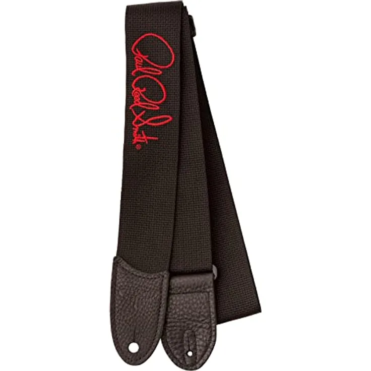 PRS ACC-3171 Poly Strap, Gitarrengurt aus Nylon mit roten Signaturen und premium Leder-Enden, schwarz, 145 cm Länge