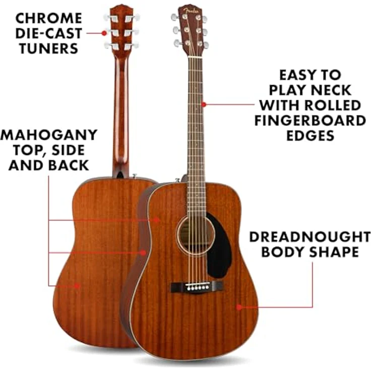 Fender CD-60S Dreadnought Akustikgitarre, All-Mahagoni, Walnuss-Griffbrett, natürliche Farbe, inklusive kostenloser virtueller Lektionen – Bild 4